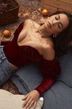 House of CB одећу 68JT101 валерие вине сомот корзет дугих рукава - Image 2
