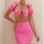 House of CB одећу 68JT1020 сади розе ланена мини сукња