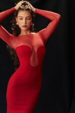 House of CB одећу 68JT109 дарци сцарлет миди хаљина - Image 2