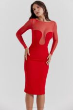 House of CB одећу 68JT109 дарци сцарлет миди хаљина - Image 11