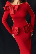House of CB одећу 68JT110 лавеле црвена машна макси хаљина - Image 5
