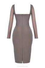 House of CB одећу 68JT118 сафран моцха корсет миди хаљина - Image 7
