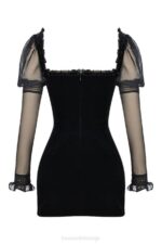 House of CB одећу 68JT120 сиана црна баршунаста мини хаљина - Image 6