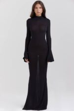House of CB одећу 68JT141 санцха црна плетена макси хаљина - Image 7