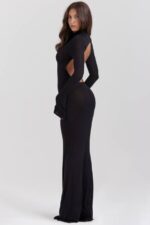 House of CB одећу 68JT141 санцха црна плетена макси хаљина - Image 10