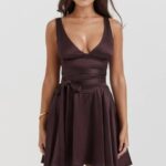 House of CB одећу 68JT143 схиема богата смеђа мини хаљина