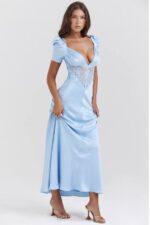 House of CB одећу 68JT146 рафаела нежно плава хаљина од чисте свиле и чипке - Image 5