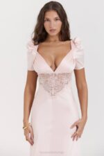 House of CB одећу 68JT168 рафаела хаљина од меке брескве од чисте свиле и чипке - Image 11