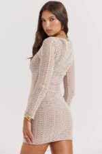 House of CB одећу 68JT175 цармелита природно плетена хаљина са чипком - Image 16