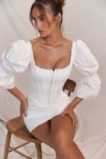 House of CB одећу 68JT204 матилда бела хаљина са пуф рукавима - Image 3