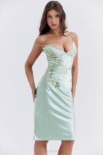 House of CB одећу 68JT240 Фалон светла жад везена слип хаљина - Image 14