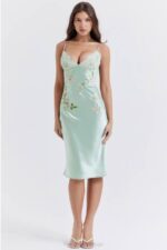 House of CB одећу 68JT240 Фалон светла жад везена слип хаљина - Image 7