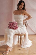 House of CB одећу 68JT241 солана плисирана макси хаљина боје слоноваче - Image 5