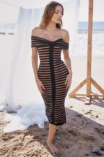 House of CB одећу 68JT275 петра пругаста бандаж миди хаљина - Image 2