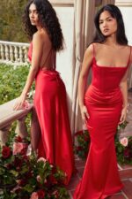 House of CB одећу 68JT291 оливетте црвена ружа сатен корсет макси хаљина - Image 5