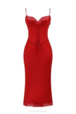 House of CB одећу 68JT293 сатенска хаљина салма црвене руже - Image 5