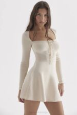 House of CB одећу 68JT298 цаприце крем нежна плетена мини хаљина - Image 16