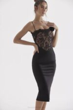 House of CB одећу 68JT301 никита црна хаљина од сатена и чипке - Image 13