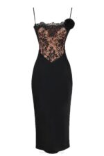 House of CB одећу 68JT301 никита црна хаљина од сатена и чипке - Image 6