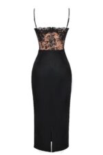 House of CB одећу 68JT301 никита црна хаљина од сатена и чипке - Image 8