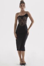 House of CB одећу 68JT301 никита црна хаљина од сатена и чипке - Image 9