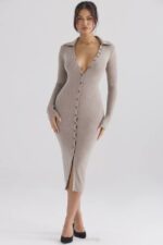 House of CB одећу 68JT311 иветте беж кашмир плетена миди хаљина - Image 7