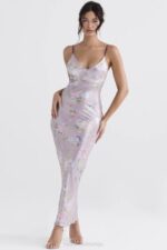 House of CB одећу 68JT328 ариа љубичаста цветна макси хаљина - Image 6