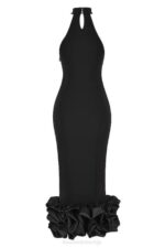 House of CB одећу 68JT346 клека црна пеплум миди хаљина - Image 6