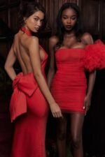 House of CB одећу 68JT349 илариа црвена хаљина са машном - Image 5