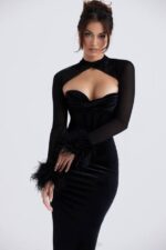 House of CB одећу 68JT355 тхалиа макси хаљина од црног сомота - Image 16