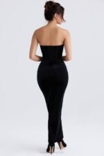 House of CB одећу 68JT355 тхалиа макси хаљина од црног сомота - Image 20