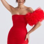 House of CB одећу 68JT358 ноелле сцарлет хаљина са воланима