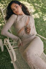 House of CB одећу 68JT391 гиованна стоне макси хаљина са цветним чипком - Image 2