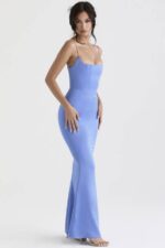 House of CB одећу 68JT397 оливетте перивинкле сатен корсет макси хаљина - Image 5