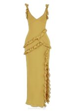 House of CB одећу 68JT452 пикие маслинаста макси хаљина са воланима - Image 5