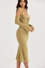 House of CB одећу 68JT455 наоми оливе халтер миди хаљина - Image 15