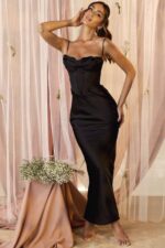 House of CB одећу 68JT474 цхармаине црна макси хаљина са корзетом - Image 2