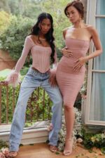 House of CB одећу 68JT481 јулианна блусх миди хаљина без нараменица - Image 4