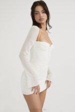 House of CB одећу 68JT482 бабидолл мини хаљина од шифона од слоноваче - Image 14