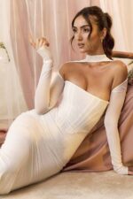 House of CB одећу 68JT484 миларосе бела мрежаст корсет миди хаљина - Image 5
