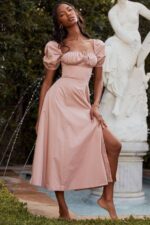 House of CB одећу 68JT486 таллулах руменило миди хаљина са пуф рукавима - Image 4
