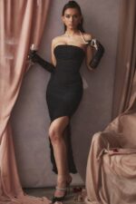 House of CB одећу 68JT492 софиа црна мрежаста макси хаљина без нараменица - Image 2