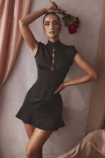 House of CB одећу 68JT493 цармина црна сатенска мини хаљина са корзетом - Image 2