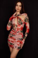 House of CB одећу 68JT495 мини хаљина са корзетом од адана руже - Image 7