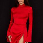 House of CB одећу 68JT498 алисса сцарлет сатенска мини хаљина