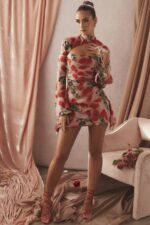 House of CB одећу 68JT503 хаљина са драпираним корзетом са принтом тоира руже - Image 2