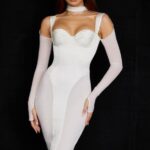 House of CB одећу 68JT518 талика миди хаљина од слоноваче