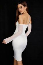 House of CB одећу 68JT519 лоулоу миди хаљина од сатена боје слоноваче - Image 12
