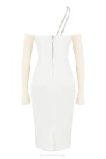 House of CB одећу 68JT519 лоулоу миди хаљина од сатена боје слоноваче - Image 6