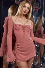 House of CB одећу 68JT524 беби розе шифон изрез халтер мини хаљина - Image 4